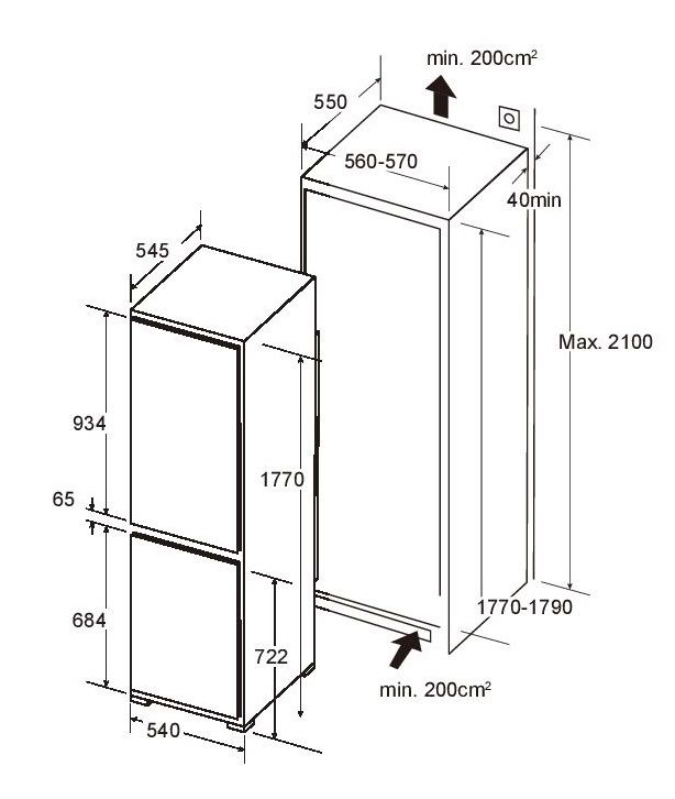 (image for) Cristal BS276EW 235L 1-Door Built-in Refrigerator (Bottom Freezer) - Click Image to Close