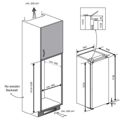 (image for) Philco PBTR122L 175L Built-in 1-Door Refrigerator (Left Hinge Door)